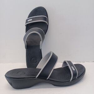 Crocs Madeira Black Wedge Slide Sandals Double Straps Slip On Size   W10